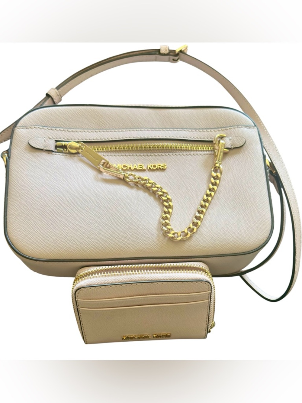 Michael Kors Medium Leather Shoulder Bag With Jet Set Travel Compact Wallet New - Picture 8 of 8